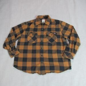 Dickies Shirt Men Large Tan Black Plaid Flannel Thick Workwear Pockets Cabincore